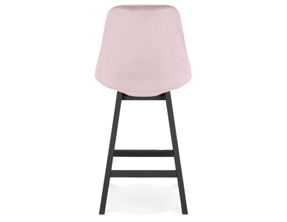 Tabouret snack mi-hauteur MORISS MINI en velours rose et pieds en bois noir