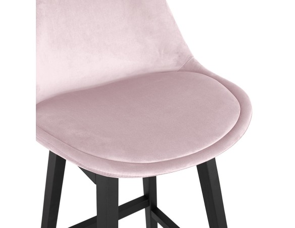 Tabouret snack mi-hauteur MORISS MINI en velours rose et pieds en bois noir