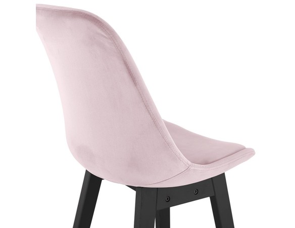 Tabouret snack mi-hauteur MORISS MINI en velours rose et pieds en bois noir