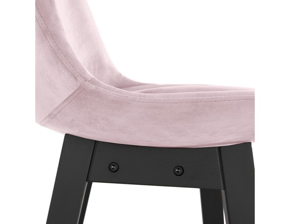 Tabouret snack mi-hauteur MORISS MINI en velours rose et pieds en bois noir