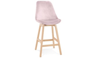 BS05520PINA 5404028318218 Tabouret snack mi-hauteur MORISS MINI en velours rose et pieds en bois naturel