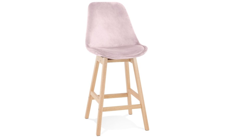 BS05520PINA 5404028318218 Tabouret snack mi-hauteur MORISS MINI en velours rose et pieds en bois naturel