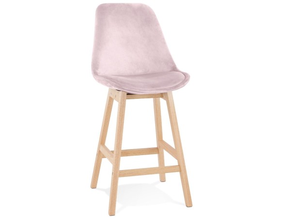 BS05520PINA 5404028318218 Tabouret snack mi-hauteur MORISS MINI en velours rose et pieds en bois naturel