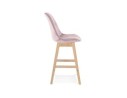 Tabouret snack mi-hauteur MORISS MINI en velours rose et pieds en bois naturel