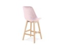 Tabouret snack mi-hauteur MORISS MINI en velours rose et pieds en bois naturel