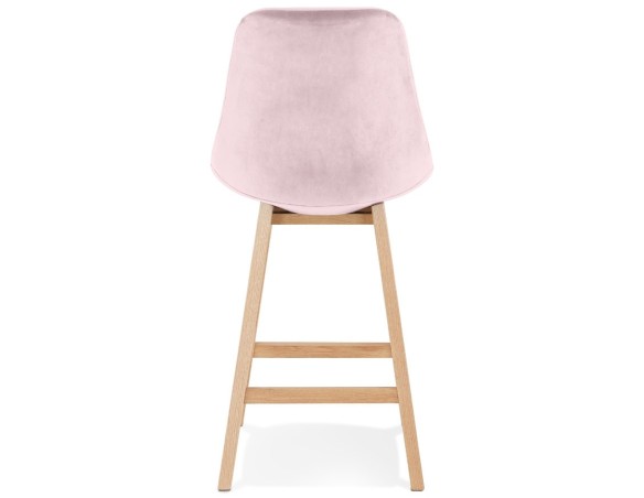 Tabouret snack mi-hauteur MORISS MINI en velours rose et pieds en bois naturel