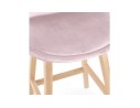 Tabouret snack mi-hauteur MORISS MINI en velours rose et pieds en bois naturel