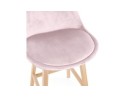 Tabouret snack mi-hauteur MORISS MINI en velours rose et pieds en bois naturel