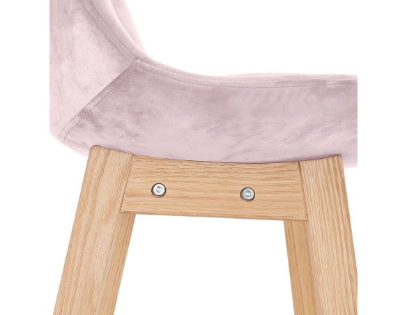 Tabouret snack mi-hauteur MORISS MINI en velours rose et pieds en bois naturel