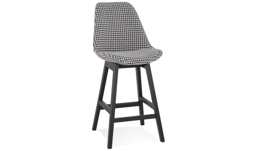 BS05540DIBL 5404028318256 Tabouret snack mi-hauteur MORISS MINI en tissu pied de poule et pieds en bois noir