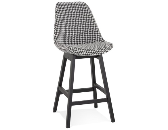 BS05540DIBL 5404028318256 Tabouret snack mi-hauteur MORISS MINI en tissu pied de poule et pieds en bois noir