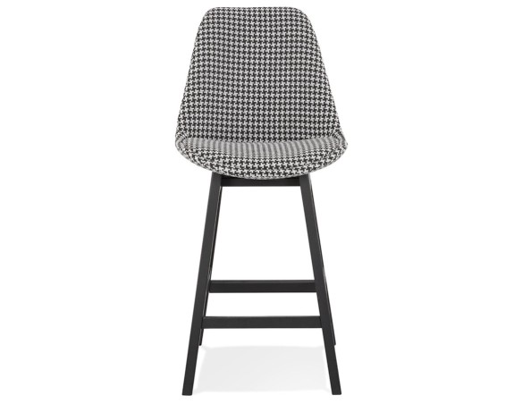 Tabouret snack mi-hauteur MORISS MINI en tissu pied de poule et pieds en bois noir