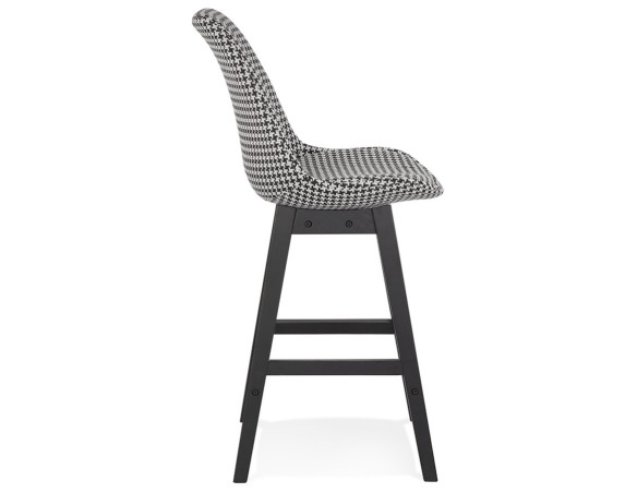 Tabouret snack mi-hauteur MORISS MINI en tissu pied de poule et pieds en bois noir