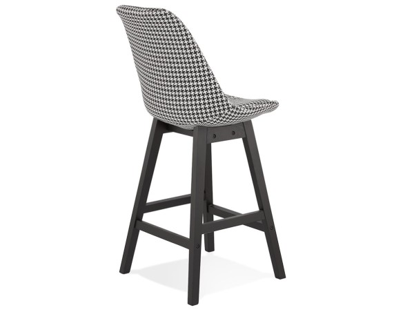 Tabouret snack mi-hauteur MORISS MINI en tissu pied de poule et pieds en bois noir