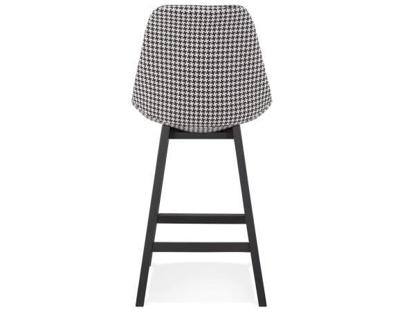 Tabouret snack mi-hauteur MORISS MINI en tissu pied de poule et pieds en bois noir