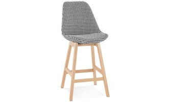 BS05560DINA 5404028318294 Tabouret snack mi-hauteur MORISS MINI en tissu pied de poule et pieds en bois naturel