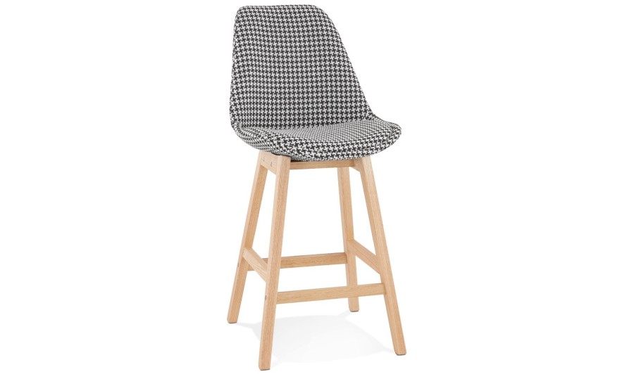 BS05560DINA 5404028318294 Tabouret snack mi-hauteur MORISS MINI en tissu pied de poule et pieds en bois naturel