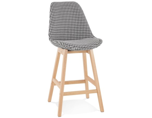 BS05560DINA 5404028318294 Tabouret snack mi-hauteur MORISS MINI en tissu pied de poule et pieds en bois naturel