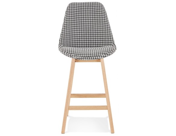 Tabouret snack mi-hauteur MORISS MINI en tissu pied de poule et pieds en bois naturel