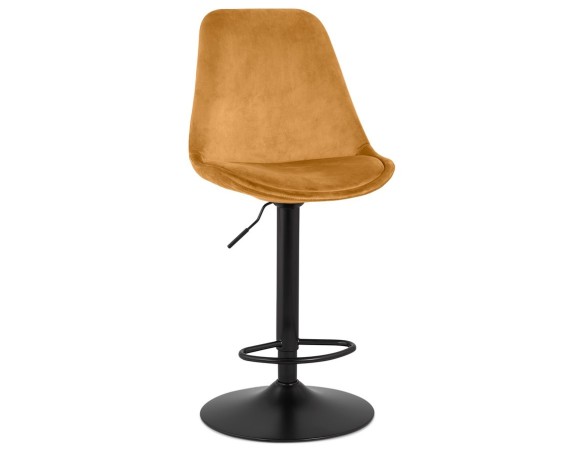 Tabouret réglable MIKE en velours moutarde et pied noir