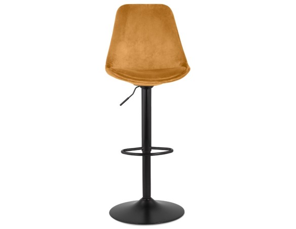 Tabouret réglable MIKE en velours moutarde et pied noir