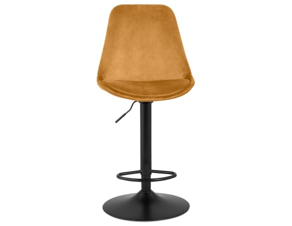 Tabouret réglable MIKE en velours moutarde et pied noir