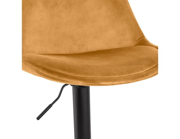 Tabouret réglable MIKE en velours moutarde et pied noir