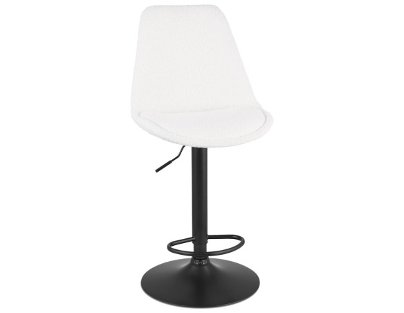 Tabouret réglable ROSITA en tissu bouloché blanc et pied en métal noir