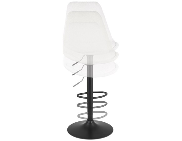 Tabouret réglable ROSITA en tissu bouloché blanc et pied en métal noir