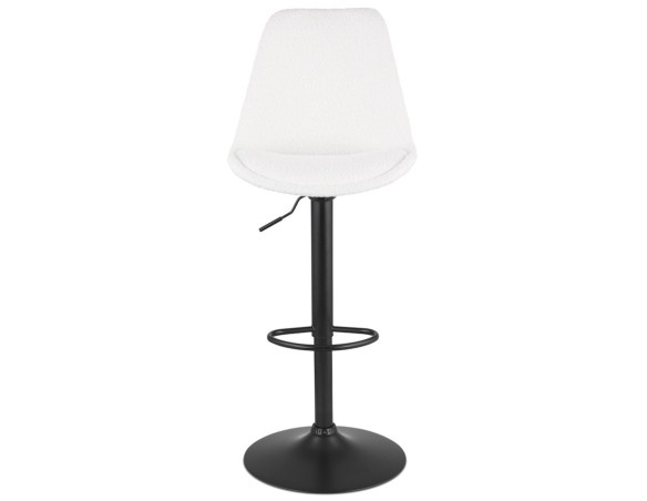 Tabouret réglable ROSITA en tissu bouloché blanc et pied en métal noir