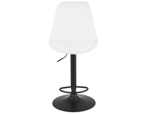 Tabouret réglable ROSITA en tissu bouloché blanc et pied en métal noir