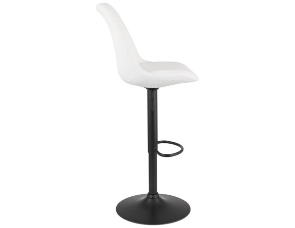 Tabouret réglable ROSITA en tissu bouloché blanc et pied en métal noir