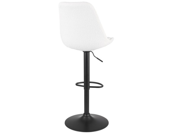 Tabouret réglable ROSITA en tissu bouloché blanc et pied en métal noir