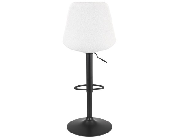 Tabouret réglable ROSITA en tissu bouloché blanc et pied en métal noir