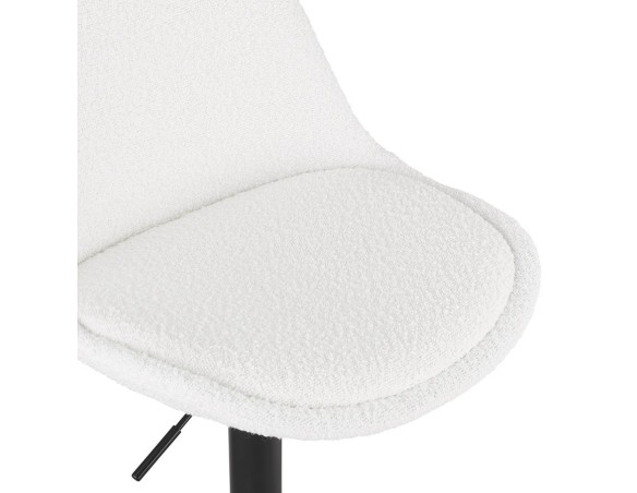 Tabouret réglable ROSITA en tissu bouloché blanc et pied en métal noir