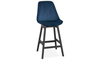 BS03270BUBL 5420072083100 Tabouret snack mi-hauteur MORISS MINI en velours bleu et pieds en bois noir