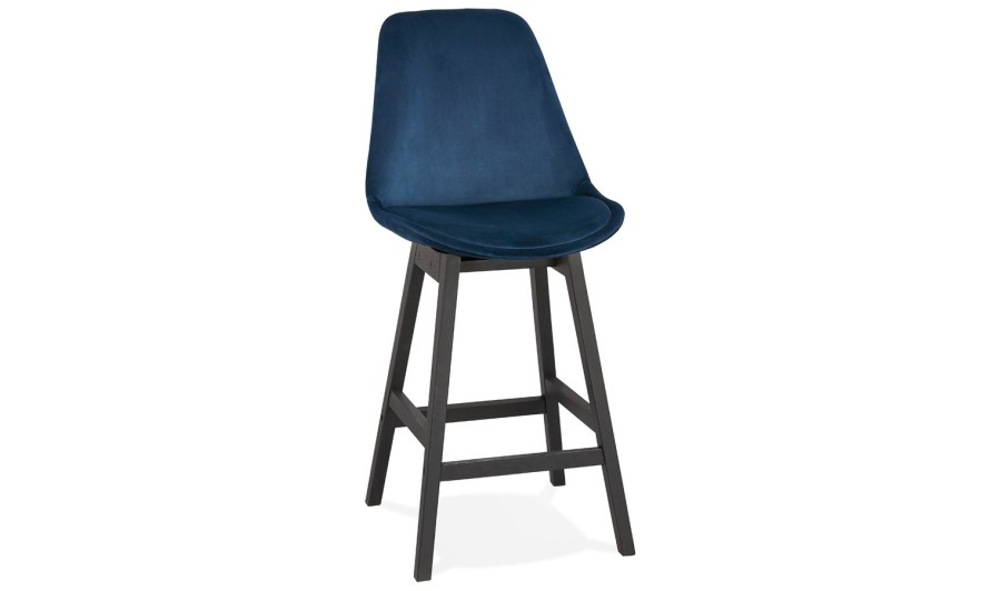 BS03270BUBL 5420072083100 Tabouret snack mi-hauteur MORISS MINI en velours bleu et pieds en bois noir
