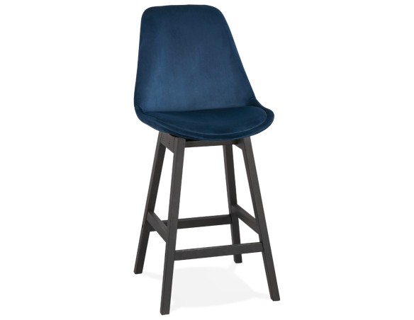 BS03270BUBL 5420072083100 Tabouret snack mi-hauteur MORISS MINI en velours bleu et pieds en bois noir