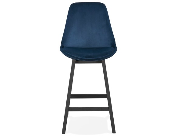 Tabouret snack mi-hauteur MORISS MINI en velours bleu et pieds en bois noir