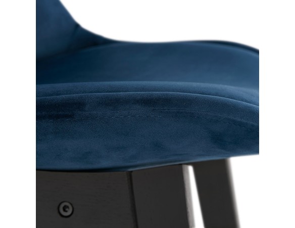 Tabouret snack mi-hauteur MORISS MINI en velours bleu et pieds en bois noir