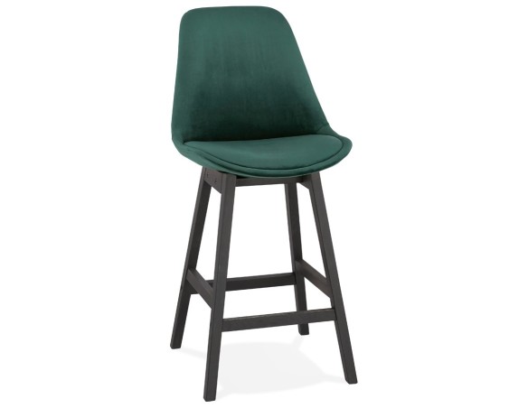 BS03280GEBL 5420072083124 Tabouret snack mi-hauteur MORISS MINI en velours vert et pieds en bois noir