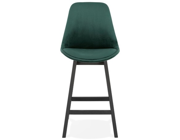 Tabouret snack mi-hauteur MORISS MINI en velours vert et pieds en bois noir