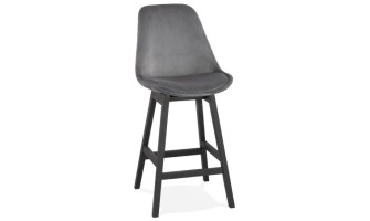 BS03290GRBL 5420072083148 Tabouret snack mi-hauteur MORISS MINI en velours gris et pieds en bois noir
