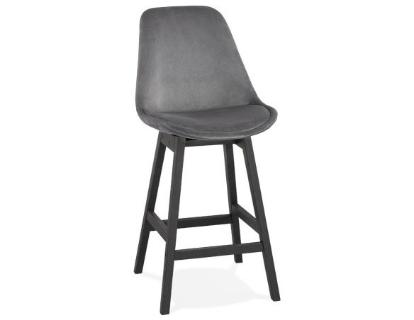 BS03290GRBL 5420072083148 Tabouret snack mi-hauteur MORISS MINI en velours gris et pieds en bois noir