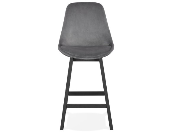 Tabouret snack mi-hauteur MORISS MINI en velours gris et pieds en bois noir