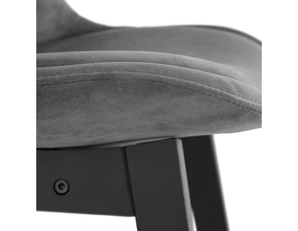 Tabouret snack mi-hauteur MORISS MINI en velours gris et pieds en bois noir