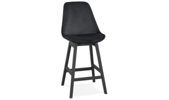 BS03300BLBL 5420072083162 Tabouret snack mi-hauteur MORISS MINI en velours noir et pieds en bois noir