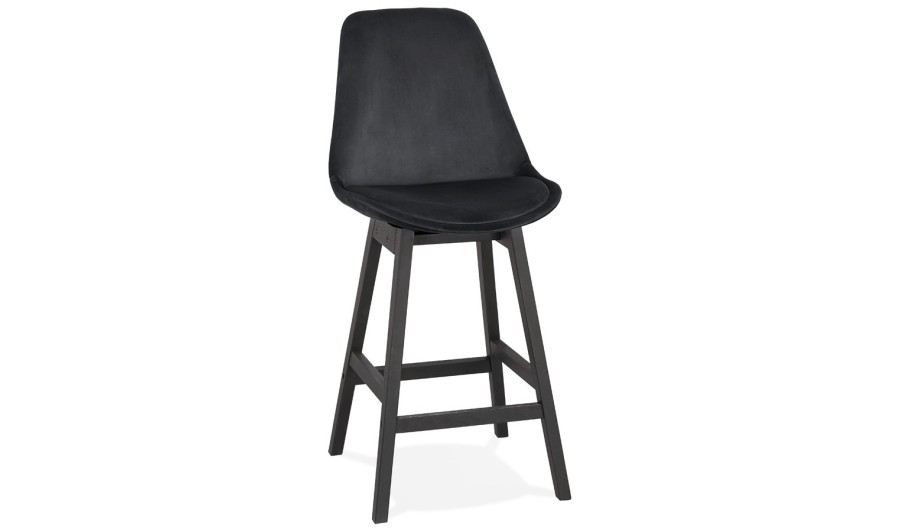BS03300BLBL 5420072083162 Tabouret snack mi-hauteur MORISS MINI en velours noir et pieds en bois noir
