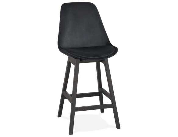BS03300BLBL 5420072083162 Tabouret snack mi-hauteur MORISS MINI en velours noir et pieds en bois noir