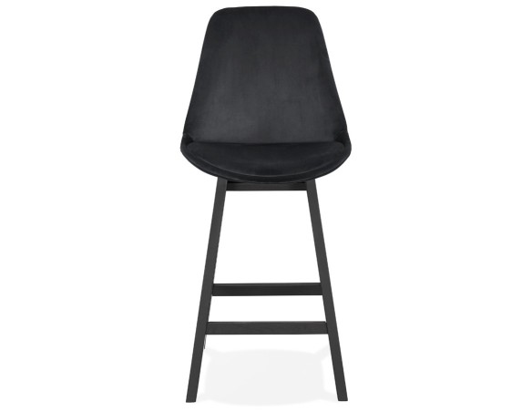 Tabouret snack mi-hauteur MORISS MINI en velours noir et pieds en bois noir